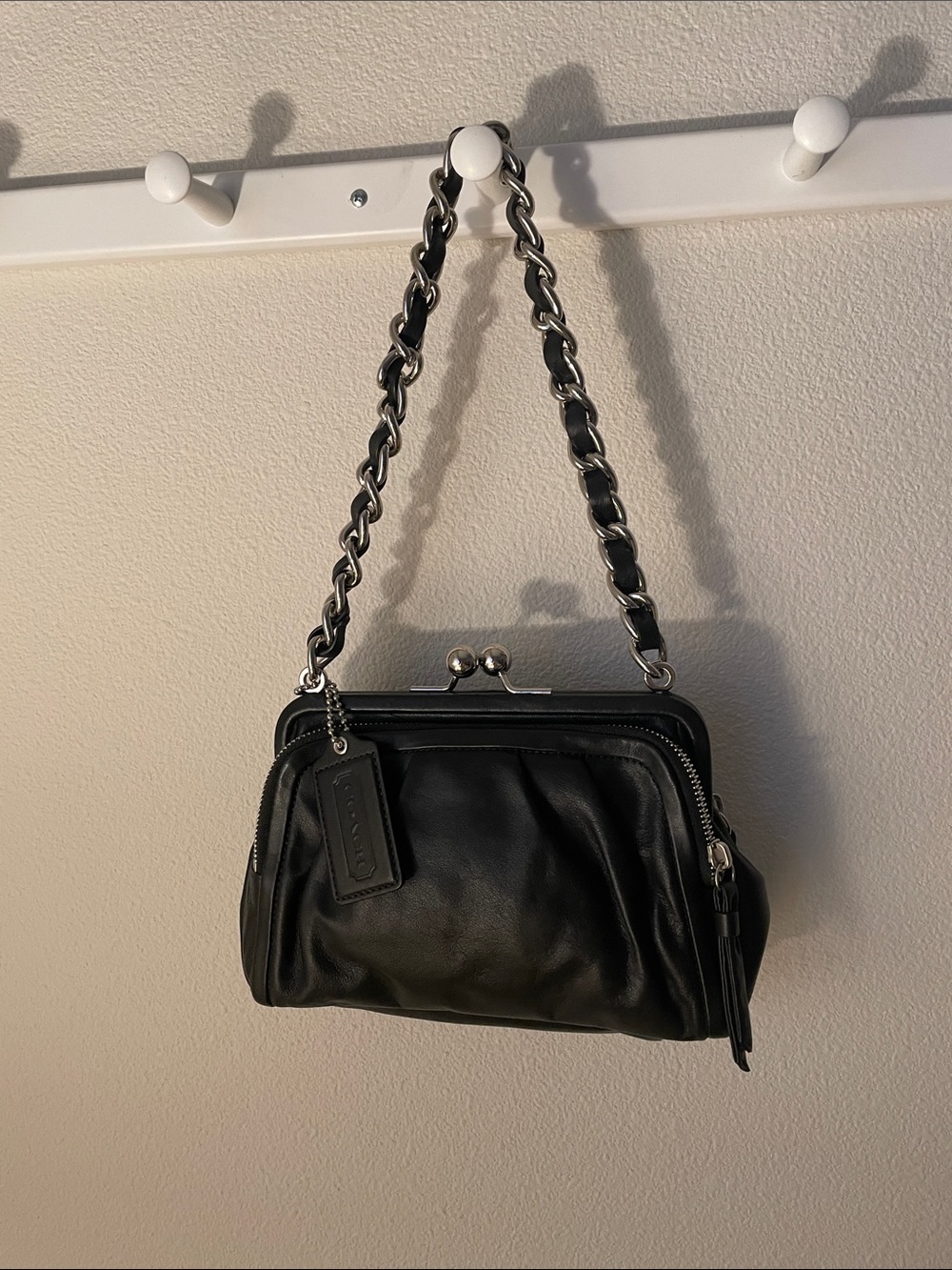 Coach Black Leather Parker Double Zip Kisslock Bag - Picture 2 of 7